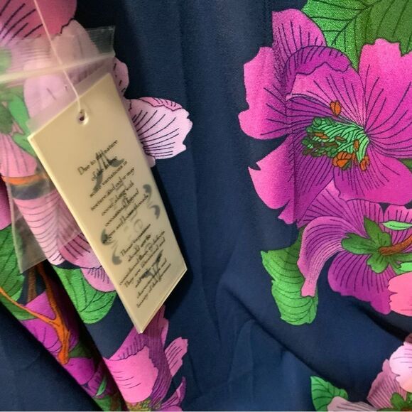 nanette Lepore Navy & Fuchsia Floral Cinched Midi Dress 10 Flowy NWT - Picture 7 of 16
